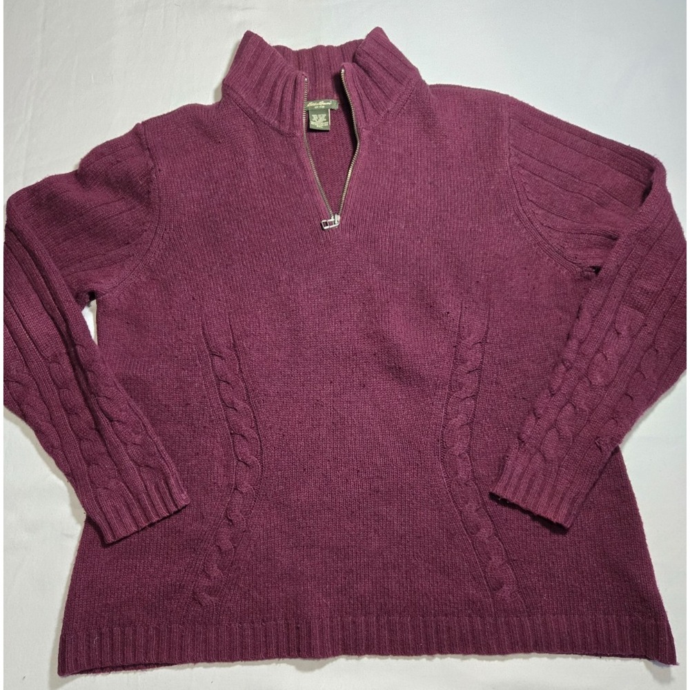 VTG‎ 90s Eddie Bauer Angora Wool Blend Burgundy Quarter-Zip Sweater Women's XXL